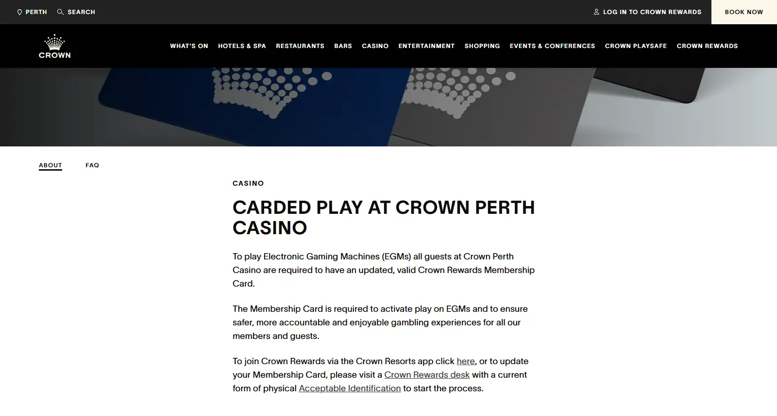 Crown Perth carded play information for electronic gaming machines