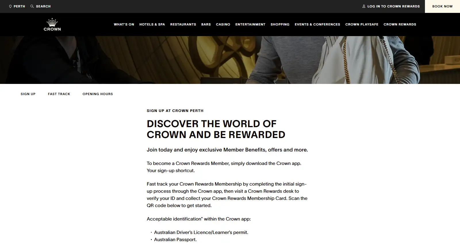 Current Crown Rewards identification and membership information